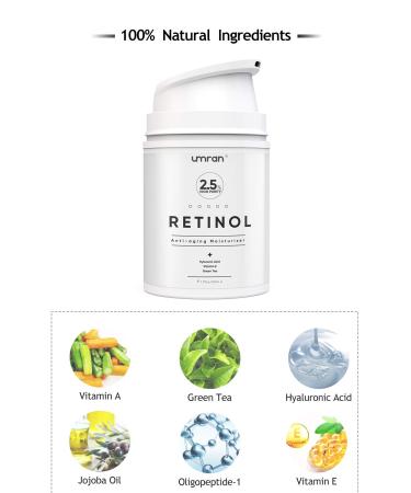 UMRAN Premium Retinol Cream 2.5% for Face and Eye Care - Anti-Aging Moisturizer with Hyaluronic Acid, Vitamin E, and Green Tea - Day and Night Cream, 50ml - Buy Online on GoSupps.com