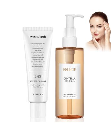 2 Pi ces Huile Nettoyante Visage + Relief Cream Hydratant Cr me Pommade Centella Huile Nettoyant l g re Doux et I ger Pas Serr Ensemble de Soins Nettoyants pour Toutes les Peaux