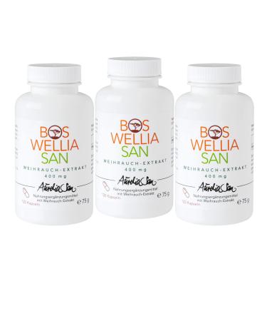 Boswelliasan frankincense capsules set high dosed 400mg |3 x 120 capsules 360 St. |High quality Indian incense extract (Boswellia Serrata) |Vegan |For more mobility in everyday life