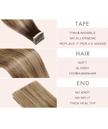 YDDM Tape-In Hair Extensions | 20 Pcs Real Hair | 18 (45cm) Brown to Light Brown & Blonde | Invisible Tape Extensions - 40g - Buy Online on GoSupps.com