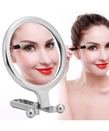 Nofaner Double-Sided Makeup Mirror  10x Magnifying Hand Mirror Handheld Cosmetic Mirror with Foldable Handle for Handheld  Table  and Travel Usage(Silver)