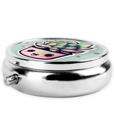 Smiling Succulents Round Pill Box | 3-Compartment Travel Organizer for Purse & Pocket | Portable Pill Storage - Buy Online on GoSupps.com