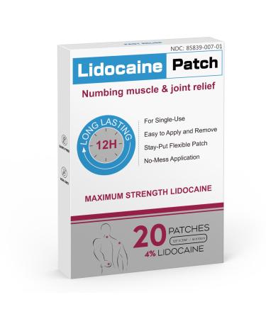 YOAPA Lidocaine Pain Relief Patch 20 Count | Maximum Strength Pain Patches for Muscle Relief in Neck Knee Back and Shoulders |12 Hour Long Lasting Relief Pains-260203-1