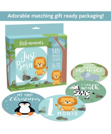 Zoo Animals Baby Monthly Stickers - Jungle Milestone Set for Boy/Girl | Unisex Safari Newborn Monthly Milestones (Set of 24) - Buy Online on GoSupps.com