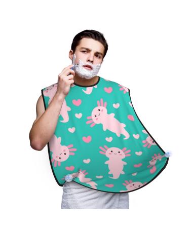 KeuLeN Beard Bib Apron For Men Cute Cartoon Axolotl Cool Funny Shaving Beard Apron Gift For Men Black