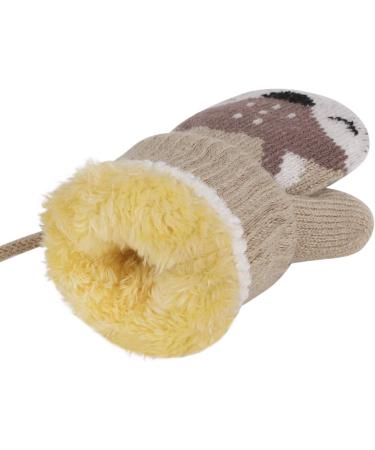 Baby Toddler Fox Knitted Magic Mittens with Furry Lining - Light Brown (1-3 Years) - Buy Online on GoSupps.com