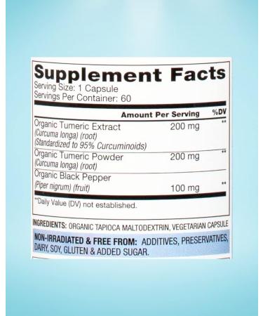 BioOptimal Organic Turmeric Capsules - 2 Month Supply - Joint Pain Relief - Non-GMO Curcumin Supplement - Extra Strength - 60 Pills - Packaging May Vary - Buy Online on GoSupps.com