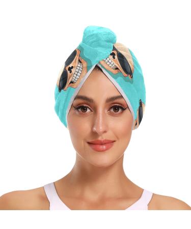 Bald Skull Head Hair Towel 2 Pack Super Absorbent Hair Drying Towel Quick Dry Hair Turbans Head Towel with Button Twisty Wrap for Women Girls