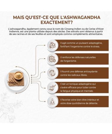 Bandini Ashwagandha BIO KSM-66 Extra Fort - 500mg par dose 5% de witanolides - 180 G lules pour 6 mois - Poudre de Withania Somnifera 100% V gane - Bien- tre Physique & Mental Tonus Concentration - Buy Online on GoSupps.com