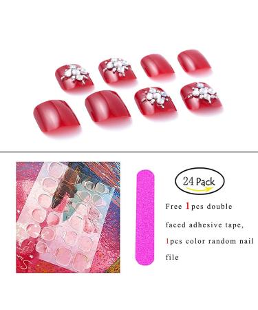 Buy Fairvir Red Rhinestone Artificial Nails - Short Acrylic Fake Toenails 24 Art Tips for Women & Girls International Shipping - Buy Online on GoSupps.com