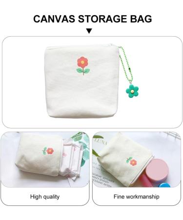 Canvas Zipper Pouch for Women - White Tie Earphone Lipstick Holder Bag - Buy Online on GoSupps.com