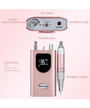 Delanie Nail Drill 35000 RPM Electric Nail Files Rechargeable Portable E File Kit with 6 Drill Bits for Acrylic Nails and Gel Nails UK Plug(Pink) - Buy Online on GoSupps.com
