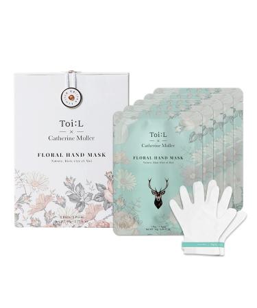 TOI:L x Catherine Muller Floral Hand Mask Glove 5 Pairs, Premium Hand care, Intensive Moisturizing, Nourishing, Repairing for the Dry & Rough damaged Hand