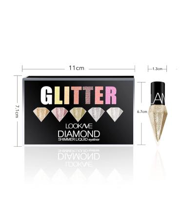 LAMUSELAND Glitter Liquid Eyeliner Set - 5 Colors Metallic Shimmer Pigment Eye Liner Pen - Waterproof Long Lasting Eyeshadow Makeup - Diamond Shape - 5pcs - Buy Online on GoSupps.com