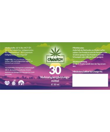 vitalmed CANNA24 Premium No 30 with 30 ml 750 drops extra strong and high dose hemp seed oil Vital hemp seed oil 100 natural hemp drops with omega 369 - Buy Online on GoSupps.com