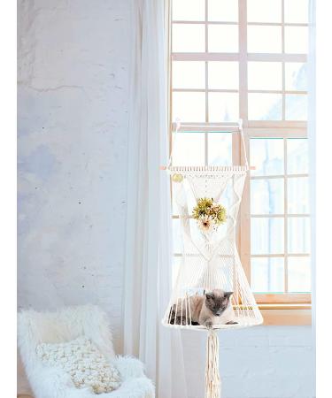 Macrame Cat Hammock with Flower Holder, Cat Bed, Cat Shelf, Catnip Toy - Hanging Kit Included - Buy Online on GoSupps.com