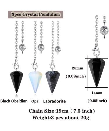 Xiannvxi 3pcs Crystals Pendulum Set Obsidian Labradorite & Opal | Esoteric Witch Accessories for Meditation - Buy Online on GoSupps.com