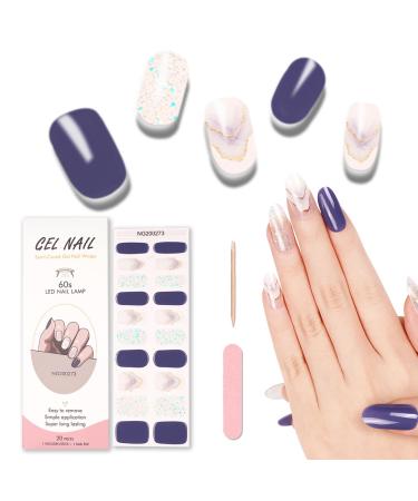 Semi Cured Gel Nail Strips 20 Pcs Gel Nail Polish Wraps Sticker for Salon-Quality Manicure Set Long Lasting Easy to Apply & Remove with Nail File & Wooden Cuticle Stick(Cowry white)