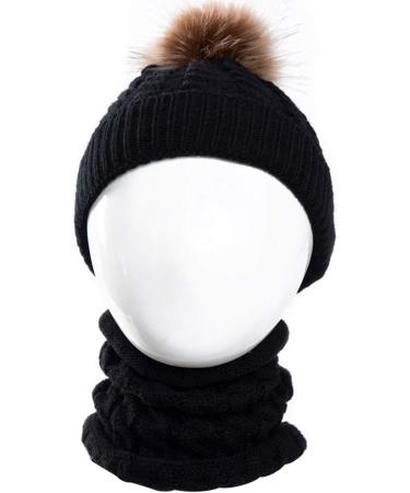Yinuoday 2PCS Baby Knit Hat Scarf Set - Winter Beanie Cap with Circle Loop Scarf Neckwarmer in Black - Buy Online on GoSupps.com