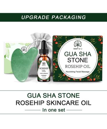 Nature Jade Stone Gua Sha Massage Tools Set with Rosehip Oil | Skin Beauty and Moisturizing | Includes Travel Pouch | Green Jade Stone & 30ml Rosehip Oil - Buy Online on GoSupps.com