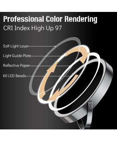 WIZCHARK 9 Large Lighted Makeup Mirror with 1X/10X Magnification and 60 LED Lights - 360 Rotation Double Sided Vanity Mirror in Silver - 9 Inch - Buy Online on GoSupps.com