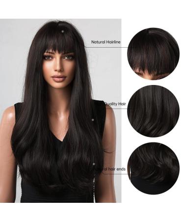 Honybia Black Wig with Bangs - Natural Synthetic Wavy Curly Heat-Resistant Hair for Women | Ideal for Costumes Carnival & Theme Parties - Buy Online on GoSupps.com