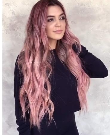 Colorful Panda Long Pink Ombre Wig for Women - 26 Inches Heat Resistant Synthetic Loose Wavy Hair with Dark Roots - Buy Online on GoSupps.com