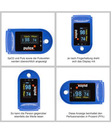 Pulse Oximeter PULOX PO-200 Solo - Blue Finger Pulse Oximeter for Accurate Pulse & Oxygen Saturation Measurement International Shipping Available - Buy Online on GoSupps.com