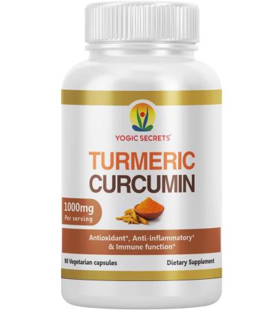 Yogic Secrets Turmeric Curcumin 95% Curcuminoids Extract 1000mg with Black Pepper for Ultra High Absorption Natural Immune Support Joint Support Dietary Supplement (90 Capsules) 1 Count (Pack of 1)