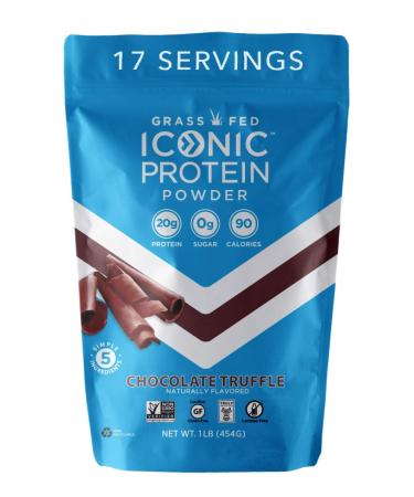 Iconic Protein Powder, Chocolate Truffle - Sugar Free, Low Carb Protein Powder - Lactose Free, Gluten Free, Non-GMO - 20g Grass Fed Whey & Casein Protein - Keto Friendly, 1 lb. Pouch (17 Servings) Chocolate Truffle 1 Pou