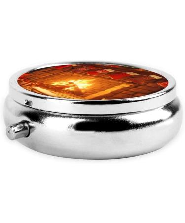 Warm Christmas Portable Metal Pill Box - Round Mini 3-Compartment Hinged Fastening - Perfect for Small Pills & Travel - Black - Buy Online on GoSupps.com