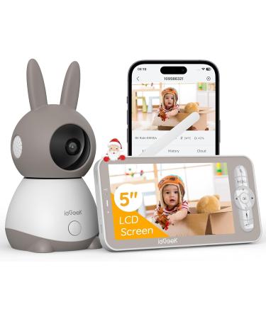 ieGeek 2K Wifi Baby Monitor with Camera and Night Vision Phone App & 5" Screen Control Smart Video Baby Monitor Camera Automatic tracking PTZ Crying Detection Temp and Humidity Sensor Baby Gift (0)