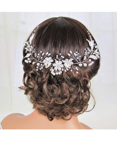 Unicra Silver Bride Flower Wedding Hair Vine with Pearls - Bridal Hair Accessories for Women and Girls - Buy Online on GoSupps.com
