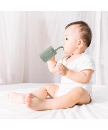 Topgomes Toddler Straw Cup - 5 oz Food Grade Silicone Training Cup with 2 Handlers, Unbreakable, BPA Free - Sage - Buy Online on GoSupps.com