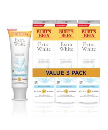 Burt's Bees Extra White Toothpaste Fluoride Toothpaste Natural Flavor Mountain Mint 4.7 oz Pack of 3