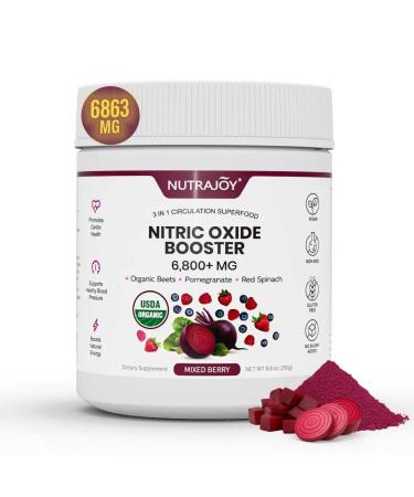 NUTRAJOY Organic Beet Root Powder Nitric Oxide Superfood Supplemen for Energy Support Nitric Oxide Booster Vegan Mixed Berry Flavor - 8.8 oz 30 Servings