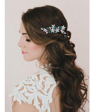 IYOU Crystal Wedding Hair Comb for Women Green Rhinestone Bridal Hair Accessories Flower Headpiece Prom Guest Hair Piece for Brides and Bridesmaids - Buy Online on GoSupps.com