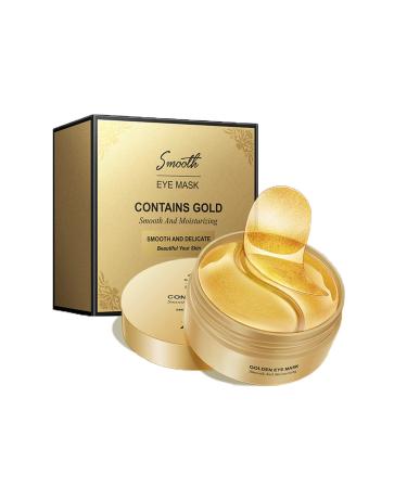 Under Eye Patches 24K Gold Under Eye Treatment Masks Collagen Patches Eye Masks with Moisturizing and Anti-Aging Effect for Puffy Eyes Dark Circles Eye Bags Improve Lines and Wrinkles- 60Pcs Yellow - 24k Gold