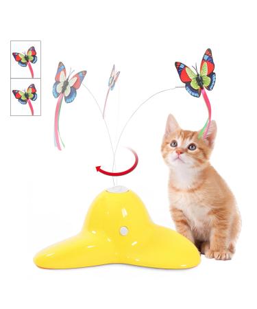 Pawsayes Interactive Indoor Cat Toy with 360 Rotating Butterfly 2 Refill Packs Yellow