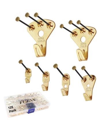 125 pcs Picture Hangers, Heavy Duty Picture Hanging Kit with Nails, Professional Picture Hanging Kit on Wooden/Drywall for Canvas, Office Pictures, Clock, House Decoration, Holds 10-100 lbs