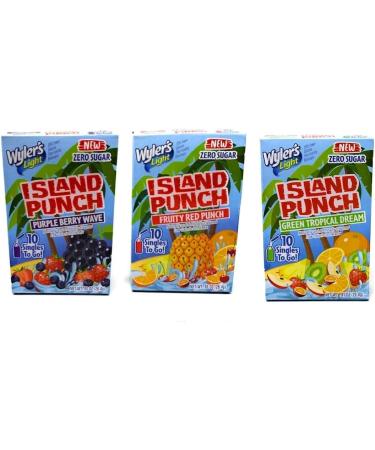 Wyler's Light Island Punch Singles to Go - Variety Pack - Sugar Free - Gluten Free - No Caffeine - 90 Flavor Packets Total - 3 Flavors - Fruity Red Punch Green Tropical Dream and Purple Berry Wave - Buy Online on GoSupps.com