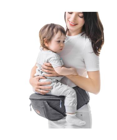 SUNVENO Baby Hipseat Carrier, Ergonomic Hip Seat Safety Carrier for Mom Lightweight Certified Cotton Soft Carrier for Newborns, Toddlers, 6-48 lbs, Grey