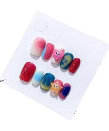 Handmade nail polish wearing candy colored halo dyed cartoon cute nail art daily nail patches(S)
