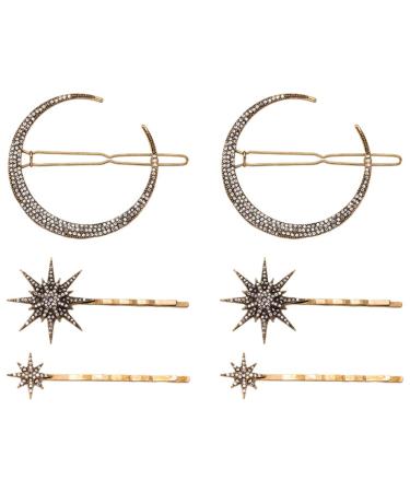 OSALADI Decorative Hair Accessories Vintage Rhinestone Hairclips Gold Hair Vintage Bobby Rhinestone Moon Barrettes Rhinestone Hair Clip Moon Hairpin Retro Hair Clips Alloy Miss Set