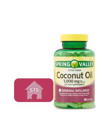 Spring Valley Extra Virgin Coconut Oil Softgel Capsule 1 000 mg 90 Count + STS Sticker.