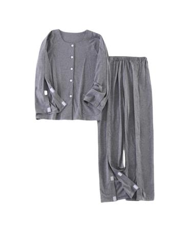 Long-Sleeved Patient Pajamas Bedridden Patient Clothing Tear Away Patient Clothes Suitable for Postoperative Patients Postoperative Drip Hospitalization Home Clothes Grey X-Large Grey