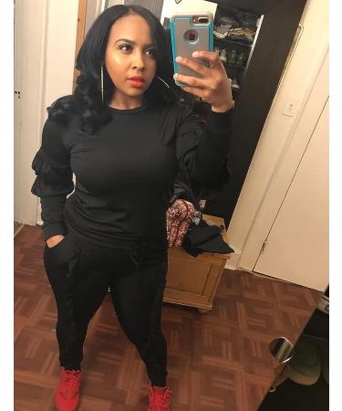 KANSOON Women 2-Piece Puff Sleeve Top & Flounced Pants Sweatsuit Set - Buy Online on GoSupps.com