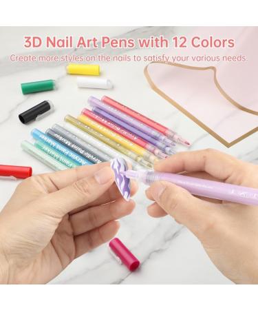 Nail Beauty Acrylic Paint Markers 3D DIY Art Pens for Nail Graffiti Manicure Tool Set with 12-Color Array Pen for Nail Drawing Stripes Dots & Lines Ideal Present for Women - Buy Online on GoSupps.com