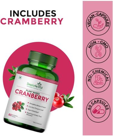 Simply Herbal D Mannose Cranberry Capsules 800 MG Supplement with Powerful Probiotics & Anti-oxidants Promotes Urinary Tract Health Strong Bones & Teeth for Women & Men (60 Capsules) - Buy Online on GoSupps.com