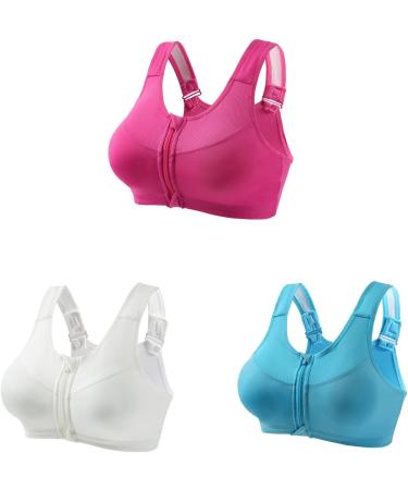 Routinfly 3-Piece Women's Sports Bra Set Zip Front Plus Size Everyday Bralette for Fitness Running & Nursing Comfortable Hot Pink XL - Buy Online on GoSupps.com